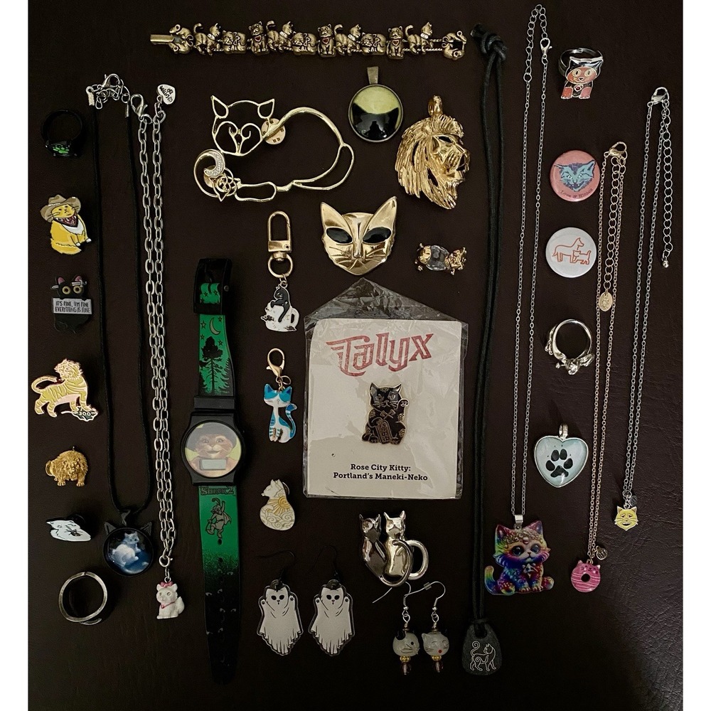 VTG - Modern Cat Jewelry Necklace Bracelet Brooch Pin Earrings Ring Pendant